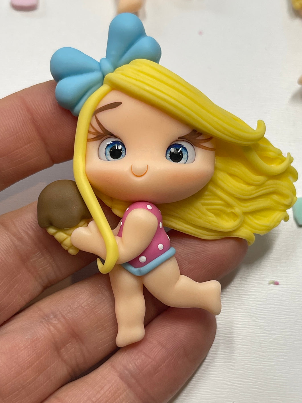 Ice Cream Cone Girl's Pool Party Clay Figurine, Flat Back