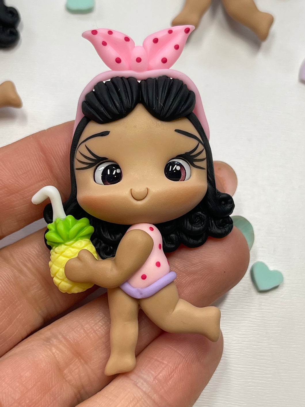 Pineapple Girl's Pool Party Clay Figurine, Flat Back Clay