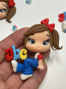 Back To School ABC Girl Clay Figurine- Handmade