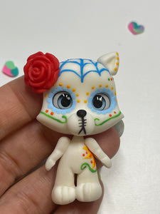 Halloween Sugar Skull Cat Clay Figurine- Handmade