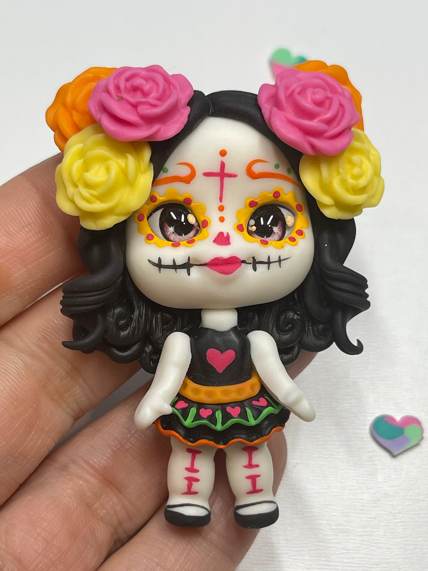 Sugar Skull Girl Clay Figurine, Halloween Handmade