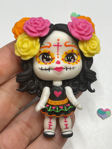 Sugar Skull Girl Clay Figurine, Halloween Handmade