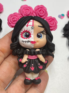 Halloween Sugar Skull Girl Clay Figurine - handmade