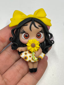 Sunflower Girl Fall Clay Figurine- Handmade