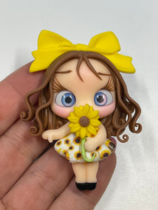 Sunflower Girl Fall Clay Figurine- Handmade