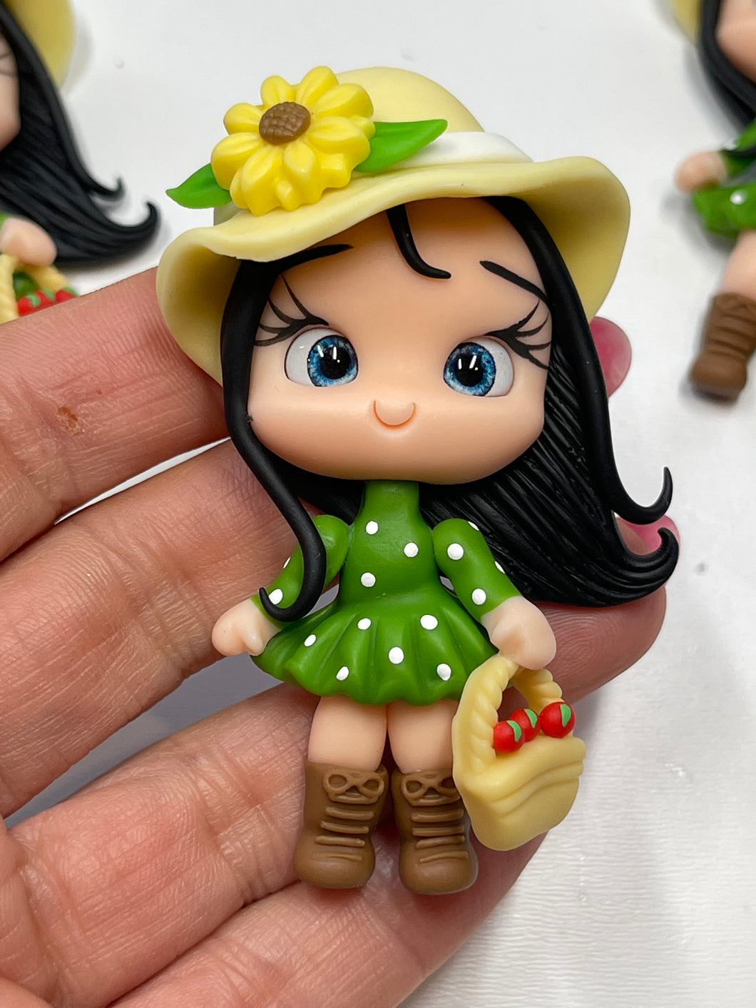 Apple Picking Fall Girl Clay Figurine- Handmade