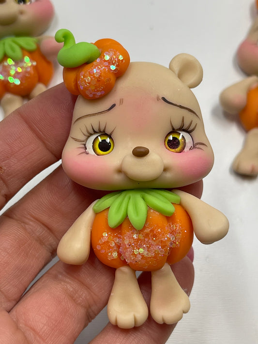 Pumpkin Bear Halloween Clay Figurine- Handmade