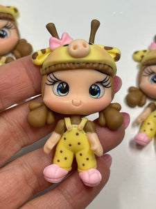 Animal Friends Costume Girl Clay Figurine- Handmade