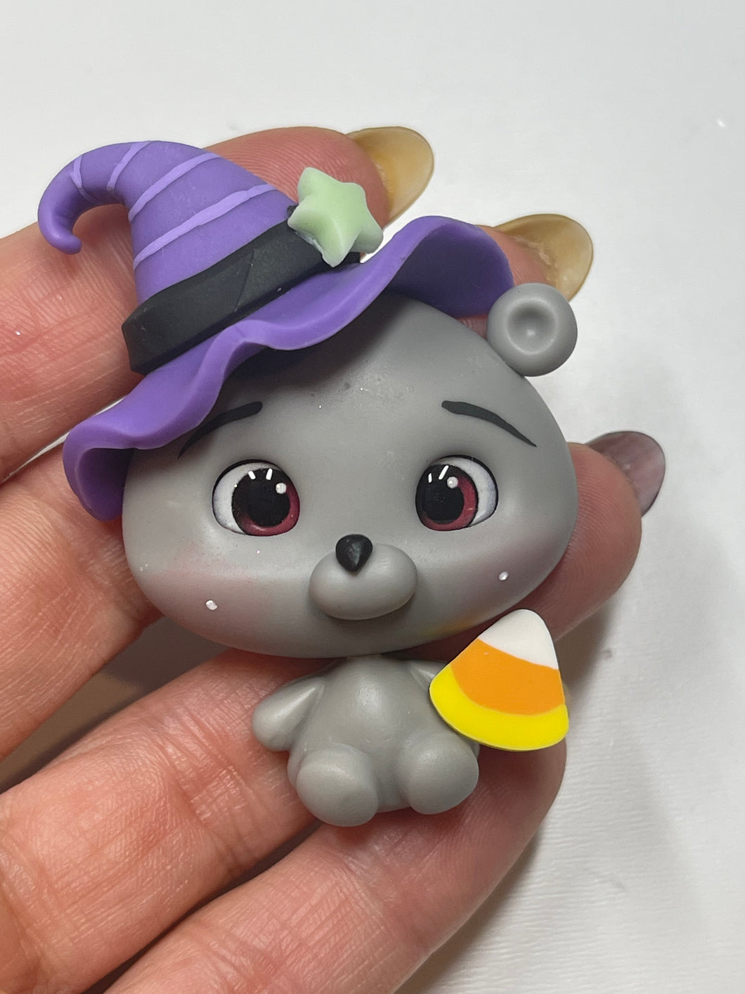 Witch Bear Halloween Clay Figurine- Handmade