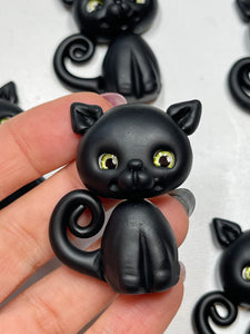 Black Cat Halloween Clay Figurine - Handmade