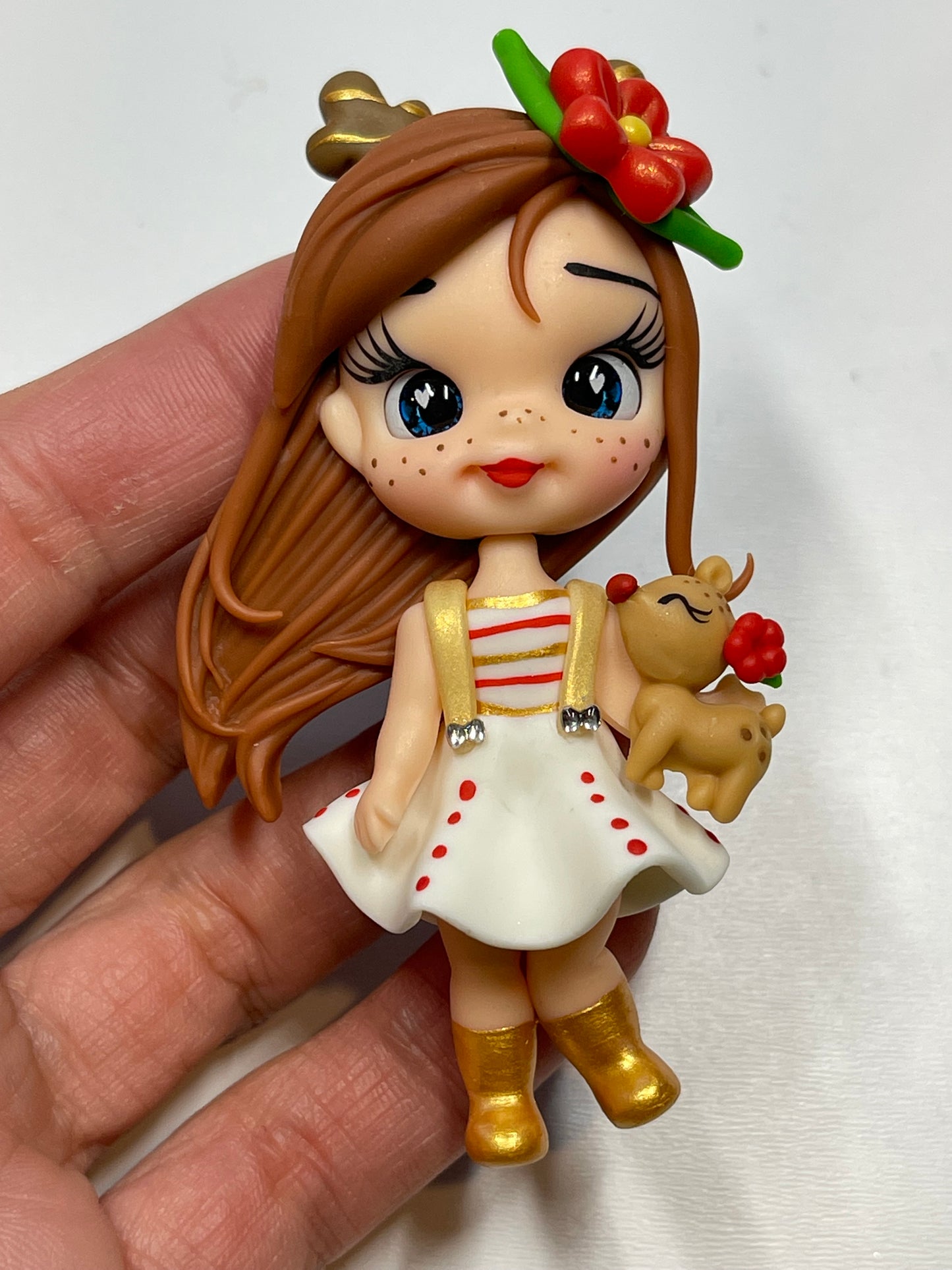 Lisa  Christmas Girl Clay Figurine - Handmade -Christmas Holiday