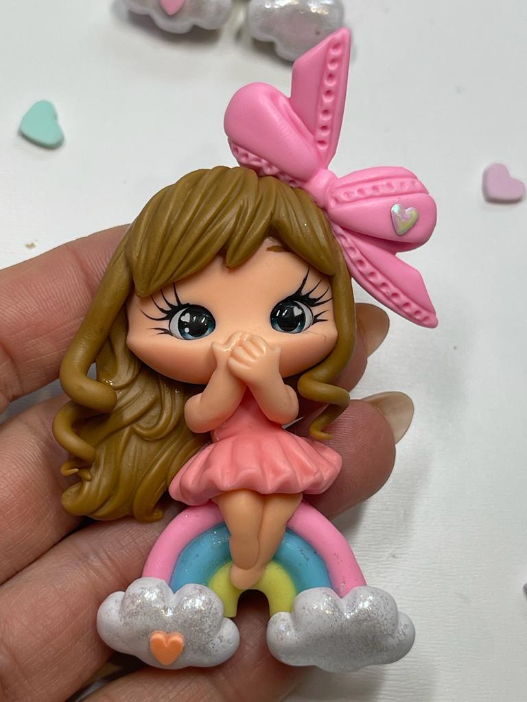 Rainbow Girl Clay Figurine, Handmade