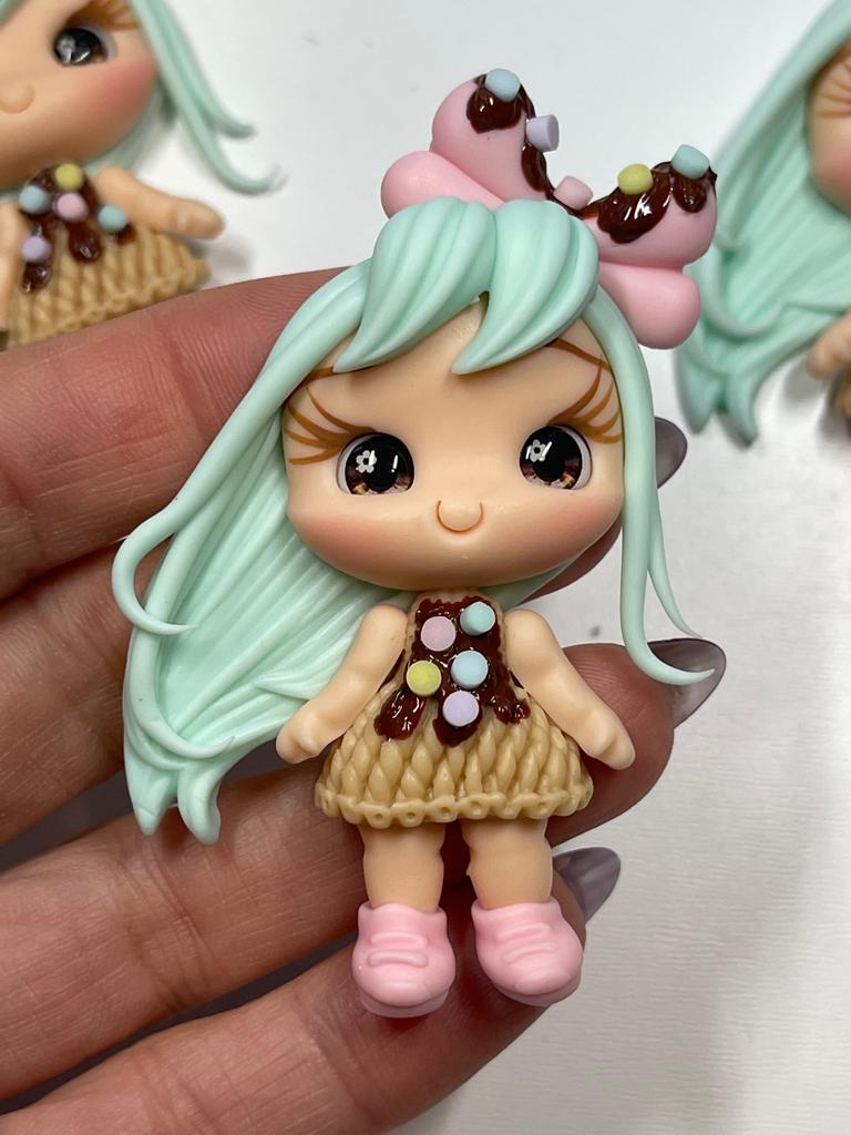 Waffle Cone Girl Clay Figurine- Handmade