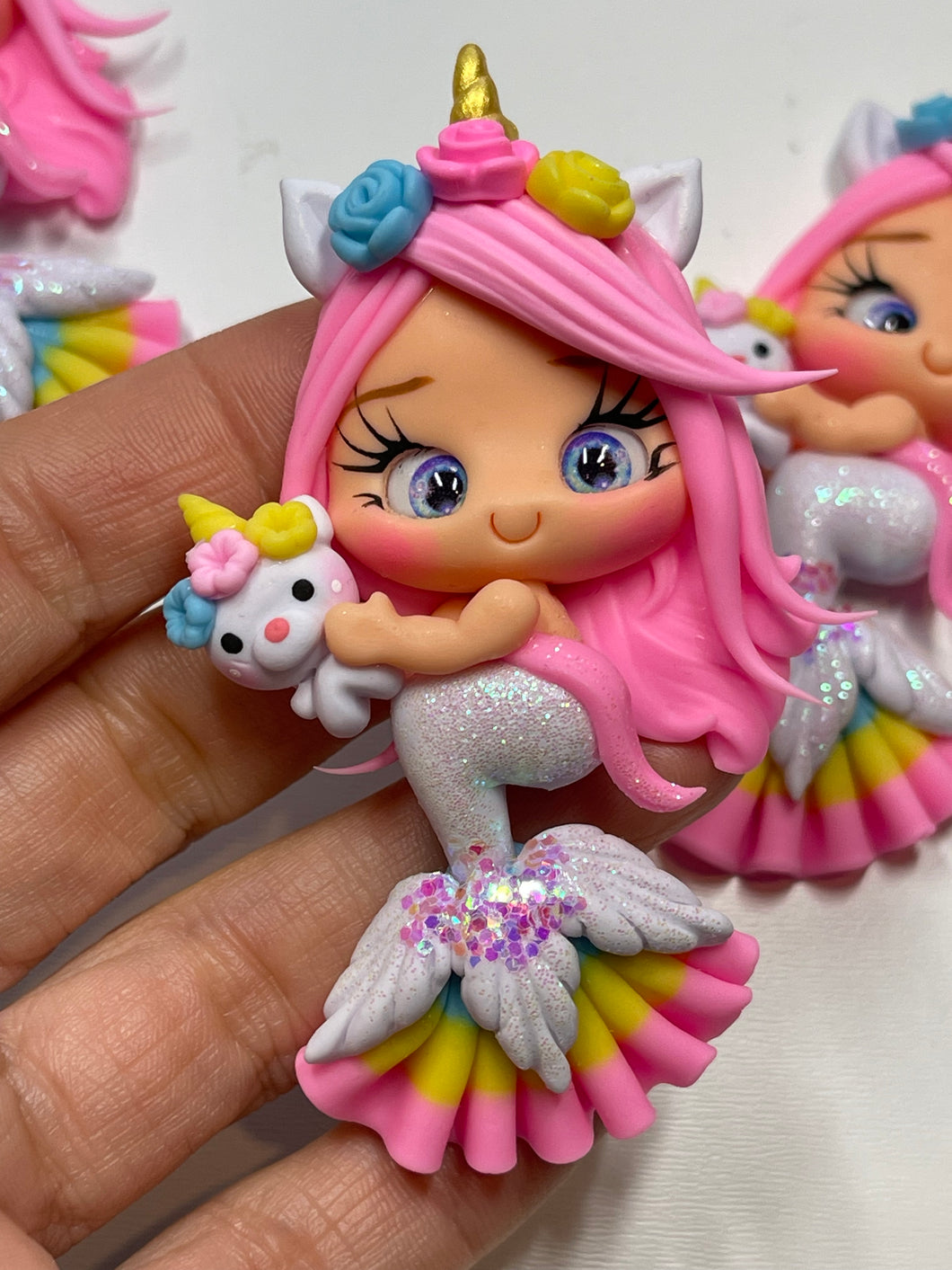 Amethyst The Unicorn Mermaid Clay Embellishment , Flat Back Clay Figurine, DIY Craft