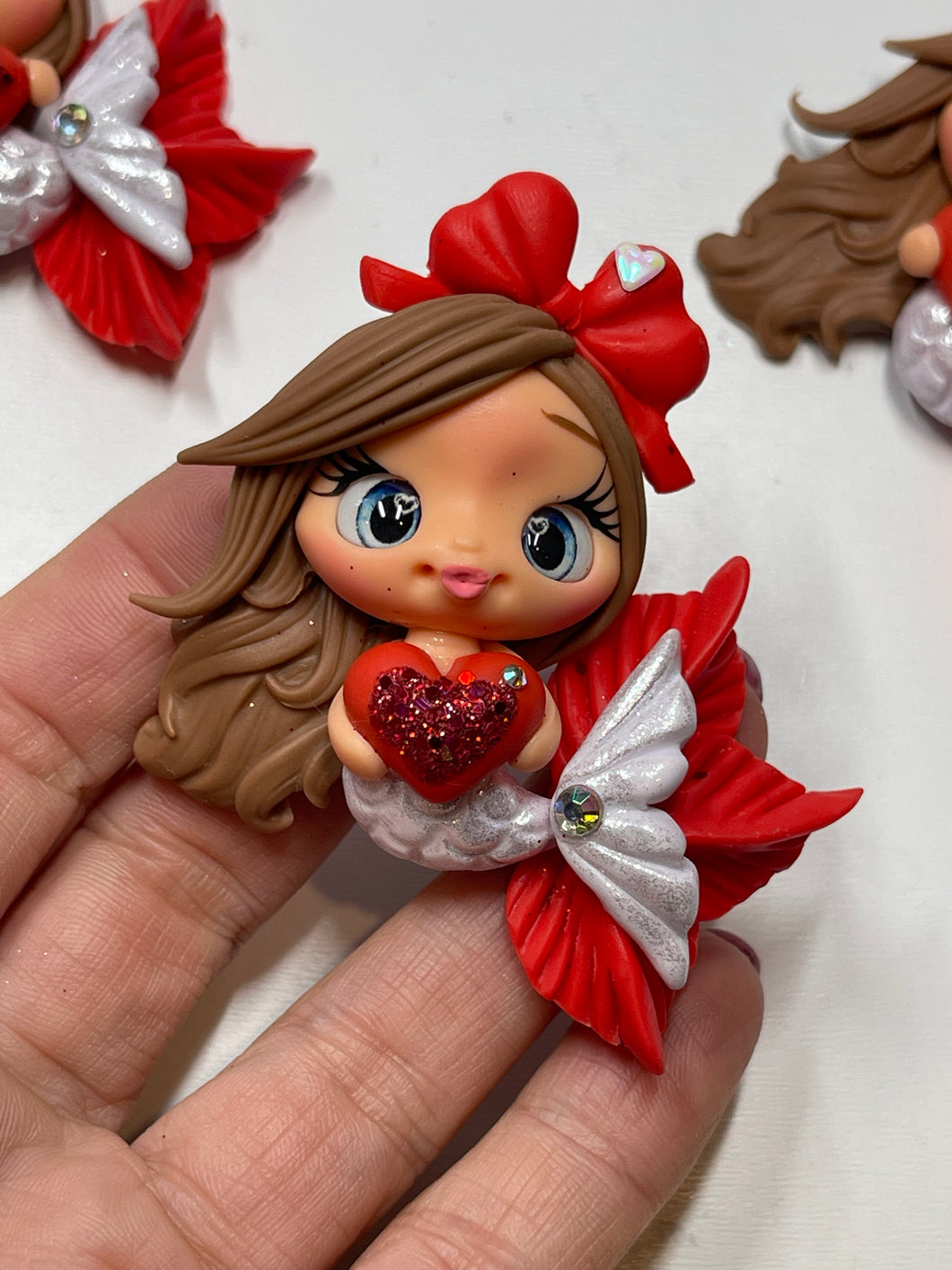 Love Mermaid Valentine Clay Figurine , Handmade