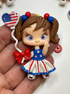 4th of July Girl Clay Figurine, Flat Back Clay