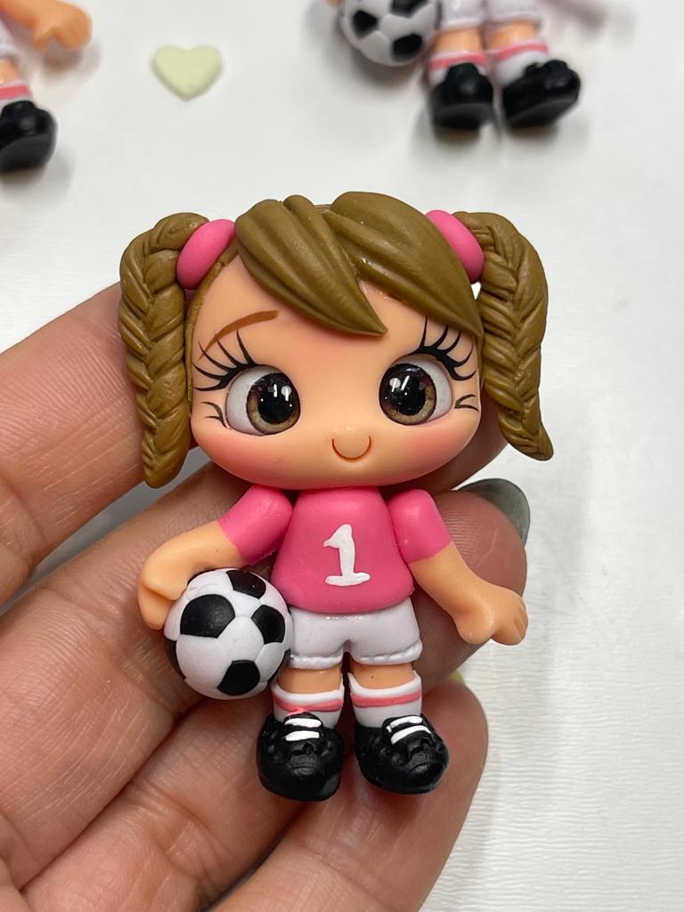 Soccer Girl Clay Figurine, Flat Back