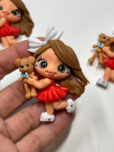 Teddy Bear Girl Valentine Clay - Handmade