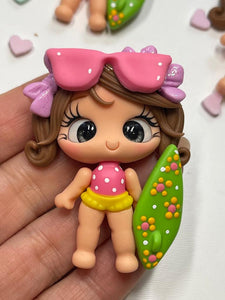 Surfer Girl Clay Figurine, Handmade