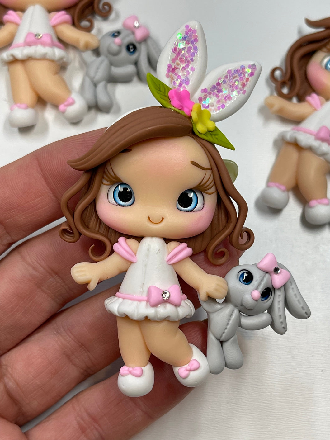 Natasha Easter Bunny Girl Clay Figurine- Handmade
