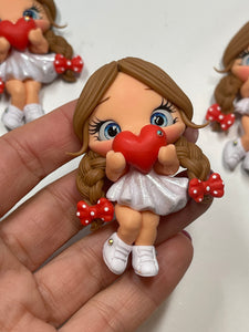 Ruby Valentine's Day Girl Clay Figurine - Handmade