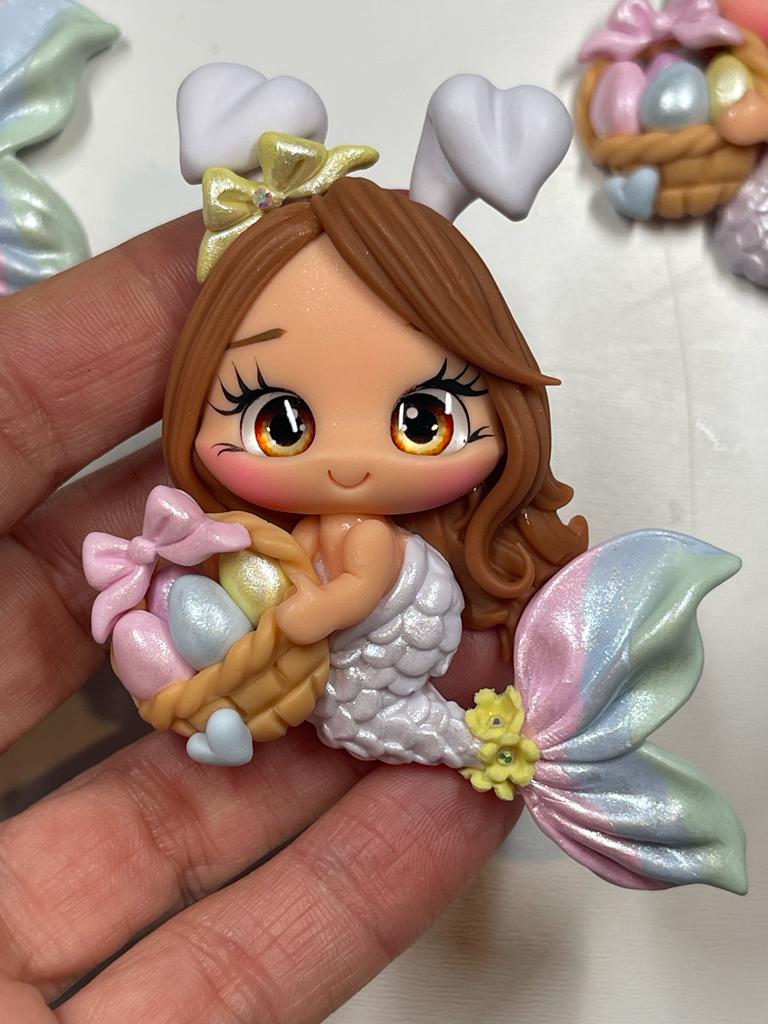 Easter Egg Hunt Mermaid - Clay Figurine Handmade