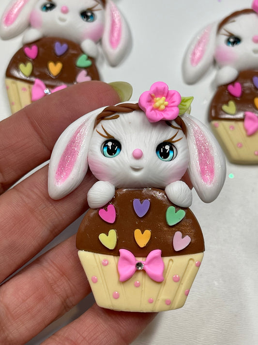 The Cup Cake Easter Bunny Clay Figurine- Handmade