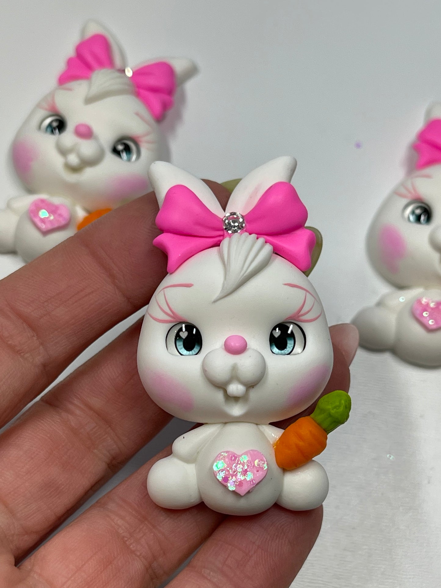Pom Pom The Easter Bunny clay Figurine- Handmade