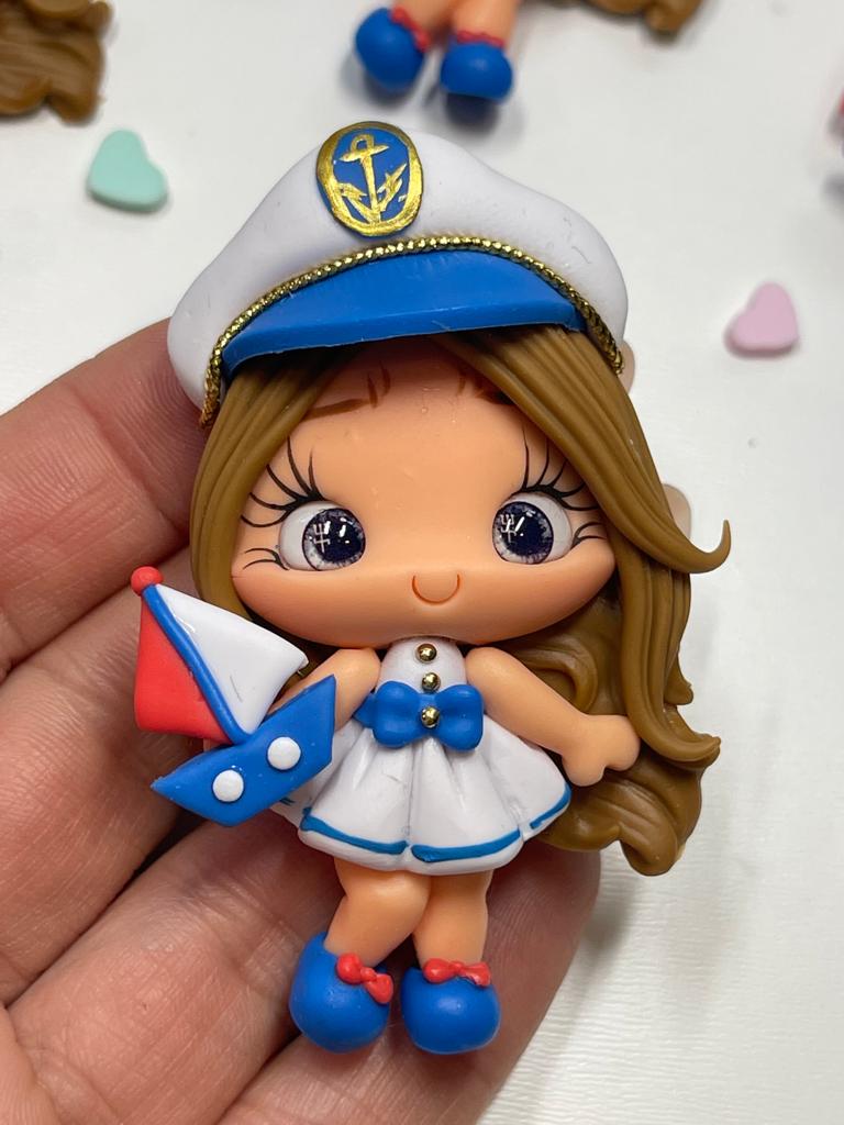 Anchors Away Girl Clay Figurine, Handmade