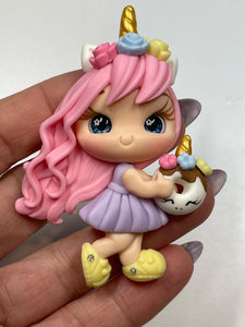 Lilac The Unicorn girl Clay Figurine - Handmade