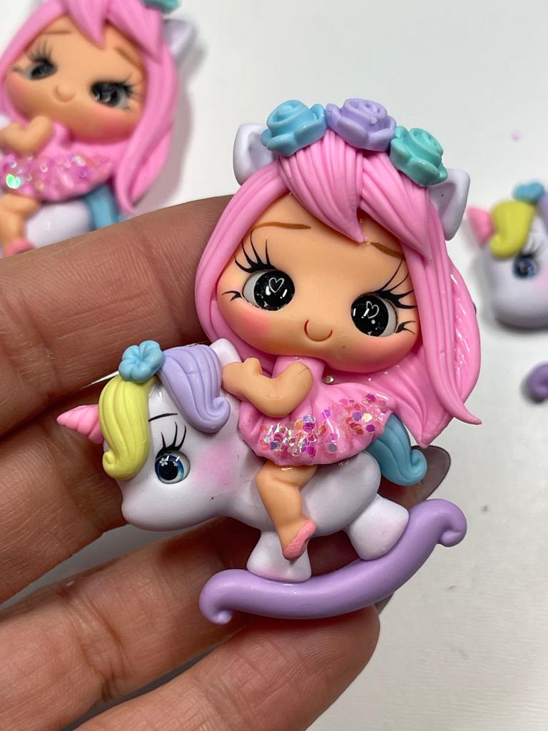 Bubbles The Unicorn Ride Clay Figurine - Handmade